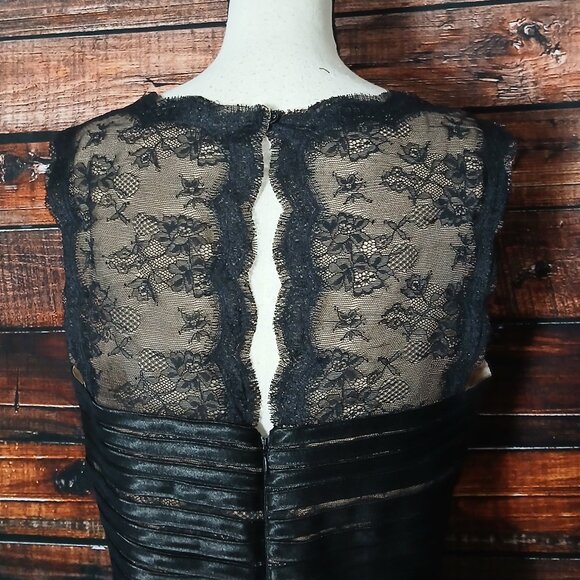 Gianni Bini Dress 10 Black Lace Striped Fit & Flare Lined - Picture 6 of 10